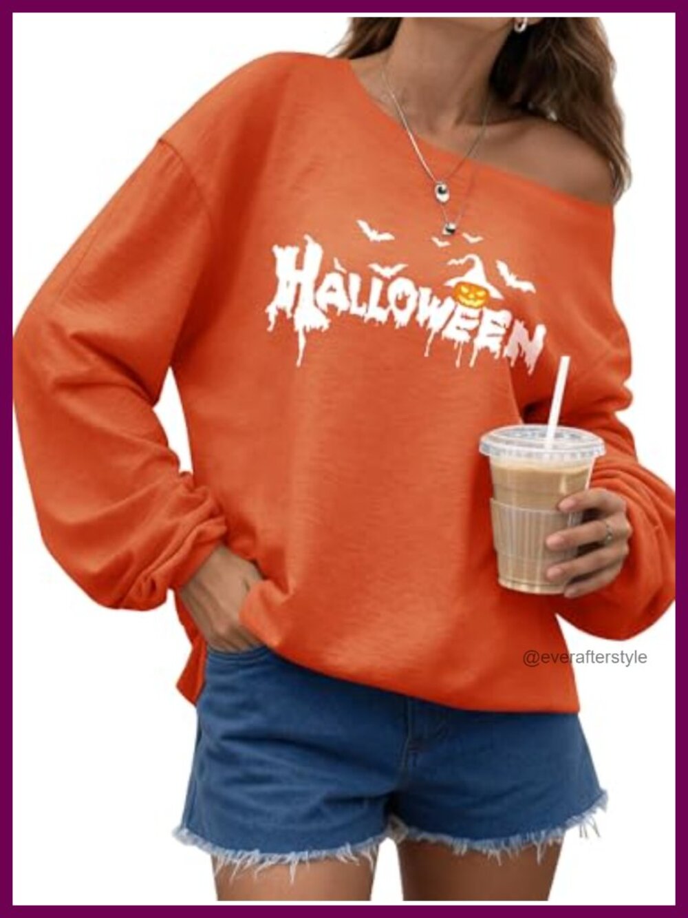 Off Shoulder Sweatshirt Long Sleeve Oversized Pullover Slouchy Casual Top